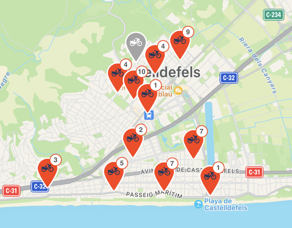 Mapa de las estaciones en Castelldefels.