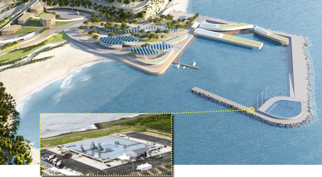 En la zona del puerto se instalarían espacios lúdicos. comerciales v de restauración. así como un plató acuático para rodar escenas en el mar (OUA/MIAS)