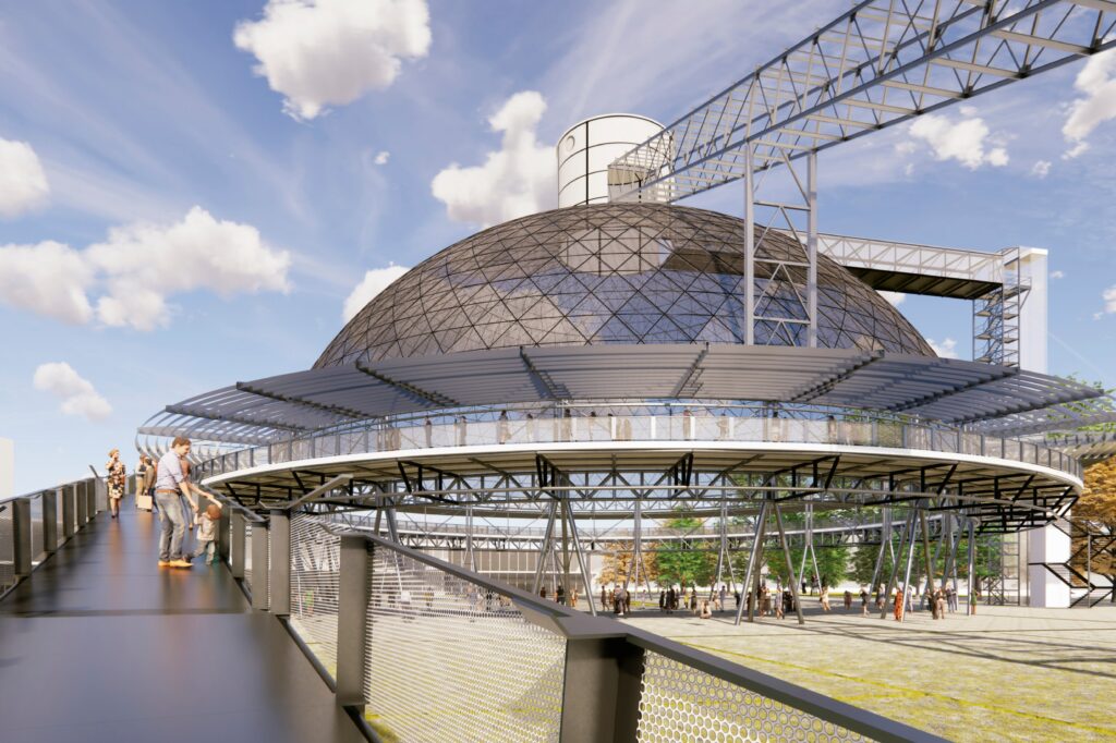 El equipo de arquitectos quiere preservar parte de la estructura industrial, como la cúpula geodésica de 50 metros de diámetro del depósito que se utilizaba para
almacenar el clinker (OUA/MIAS)