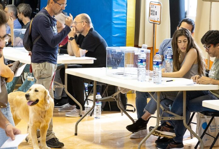 Una persona votando con su mascota (Foto: Ayuntamiento de Castelldefels)