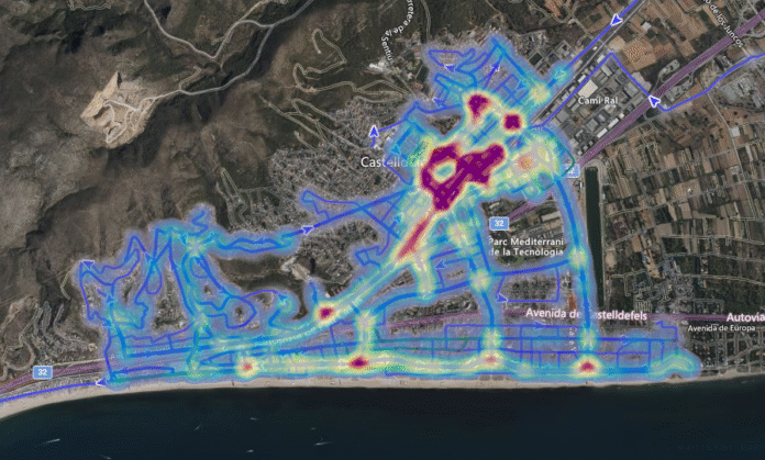 Mapa de calor de las actuaciones llevadas a cabo por la Policía Local el lunes (Foto: Ayt. de Castelldefels)