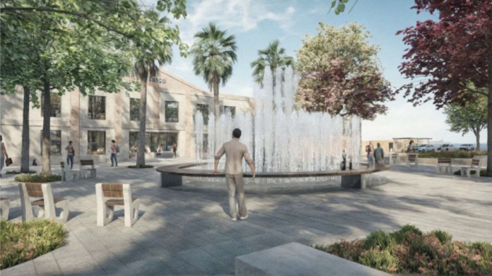 Render de la futura plaza de la estación, que contará con una fuente ornamental.